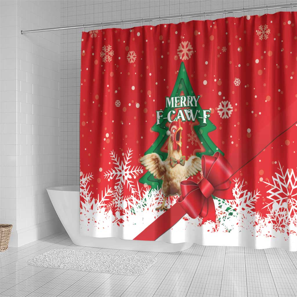 Funny Christmas Chicken Shower Curtain Merry F Caw F - Wonder Print Shop