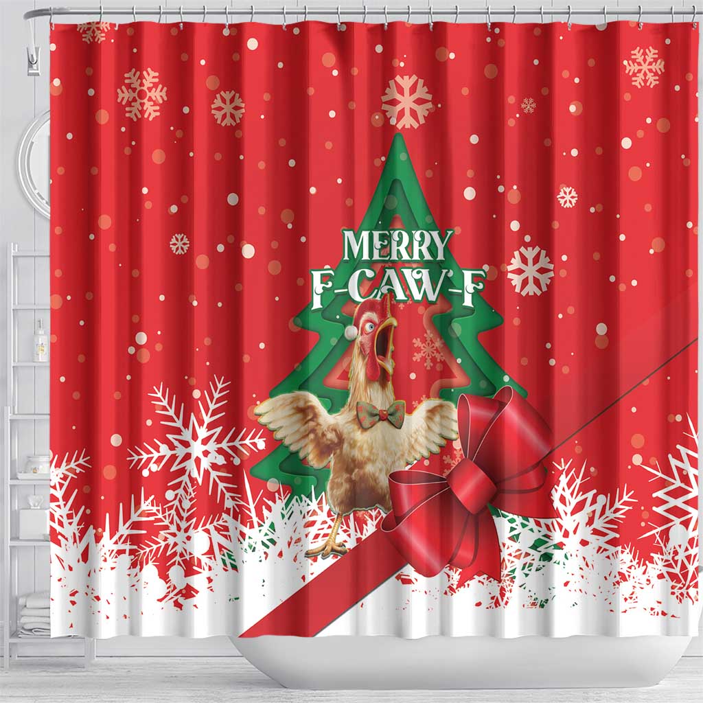Funny Christmas Chicken Shower Curtain Merry F Caw F - Wonder Print Shop