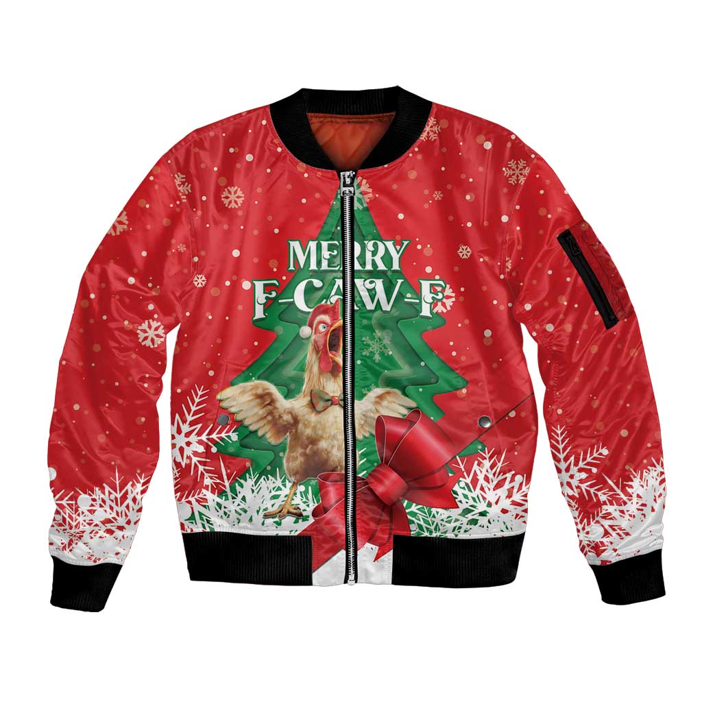 Funny Christmas Chicken Sleeve Zip Bomber Jacket Merry F Caw F - Wonder Print Shop