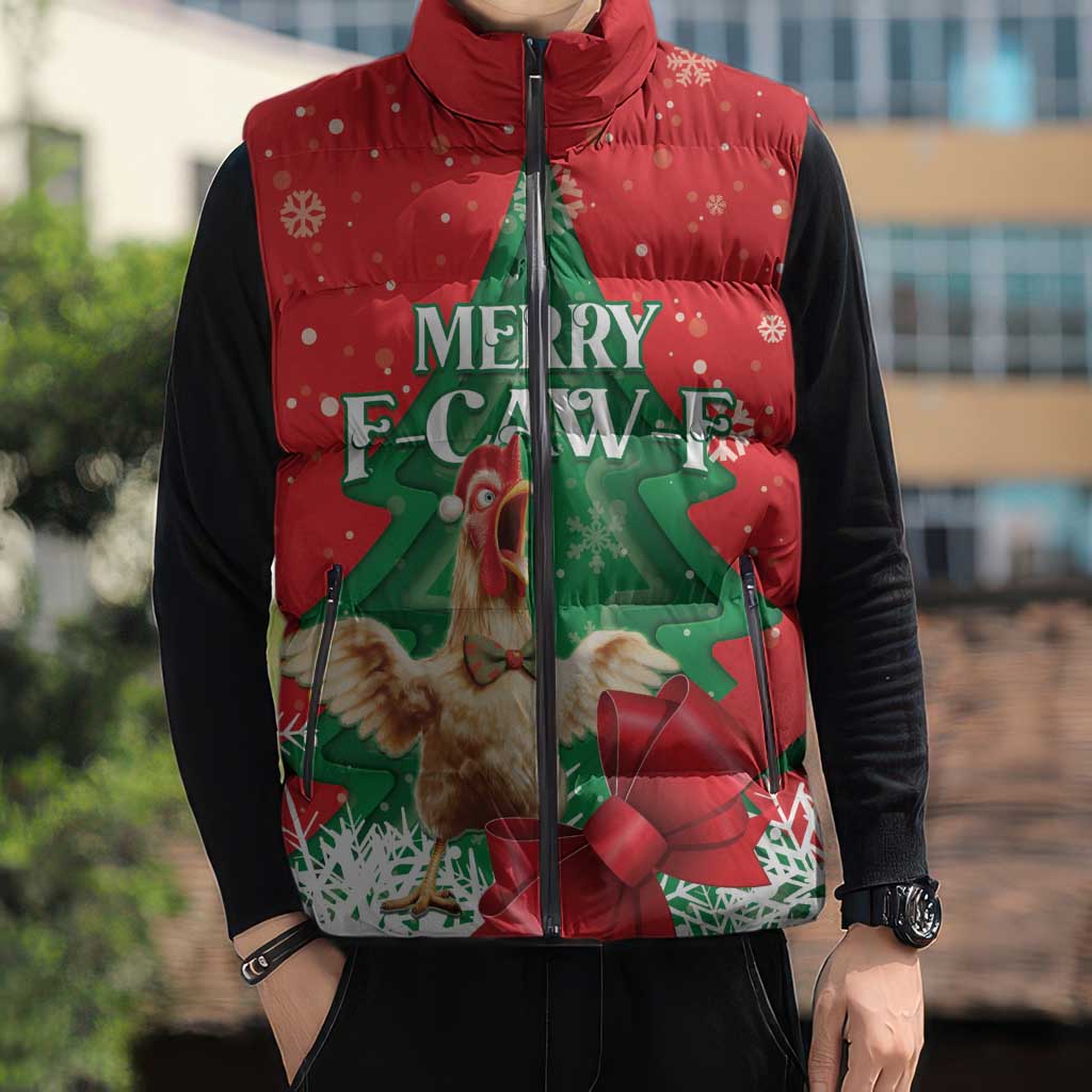 Funny Christmas Chicken Sleeveless Puffer Jacket Merry F Caw F - Wonder Print Shop