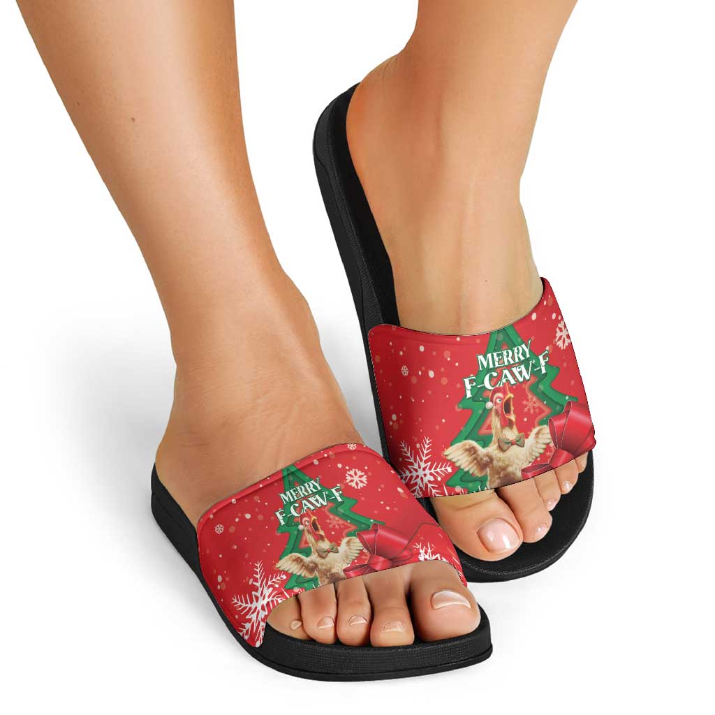 Funny Christmas Chicken Slide Sandals Merry F Caw F - Wonder Print Shop