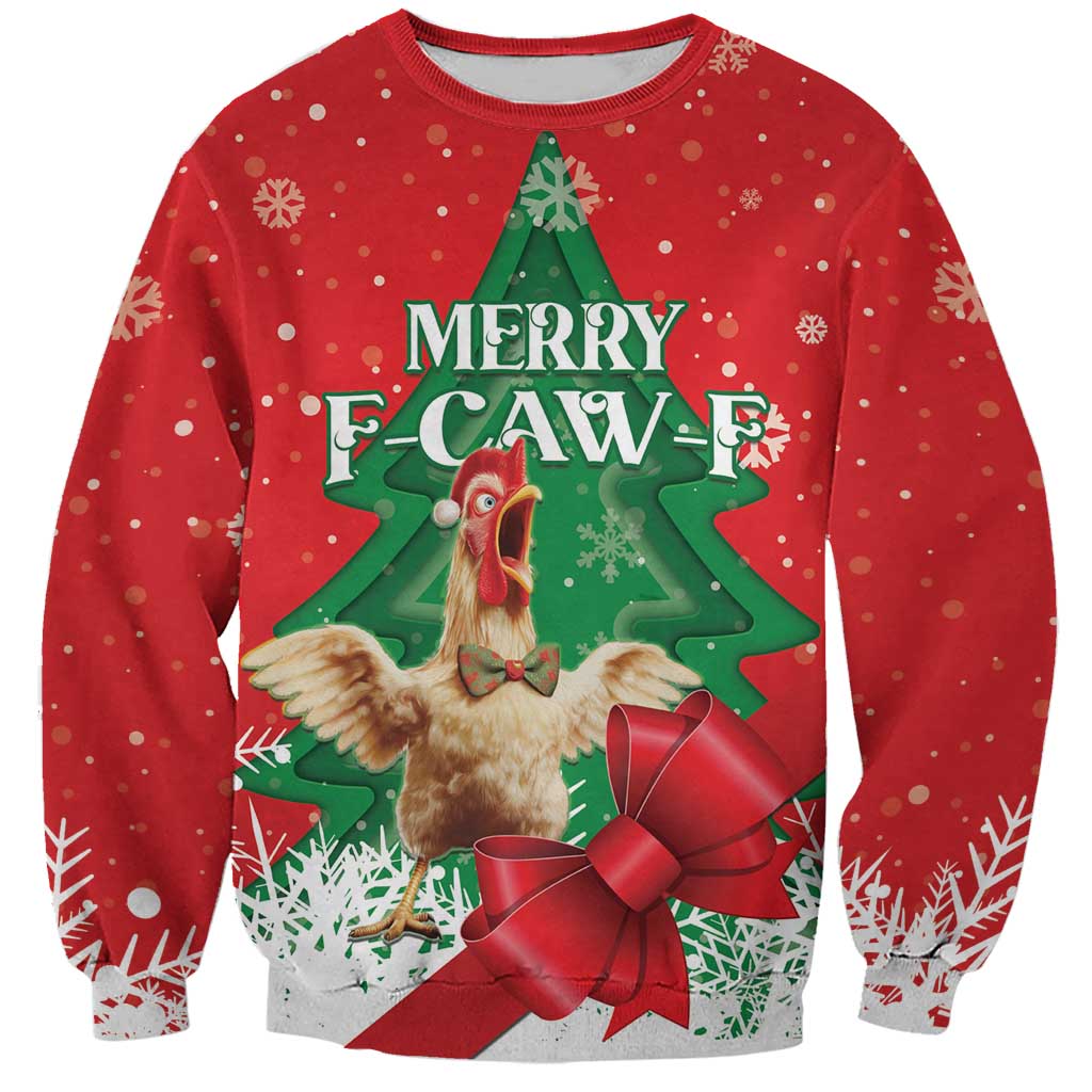 Funny Christmas Chicken Sweatshirt Merry F Caw F - Wonder Print Shop