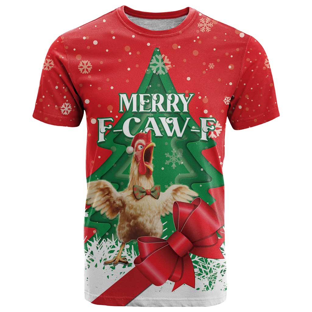 Funny Christmas Chicken T Shirt Merry F Caw F - Wonder Print Shop