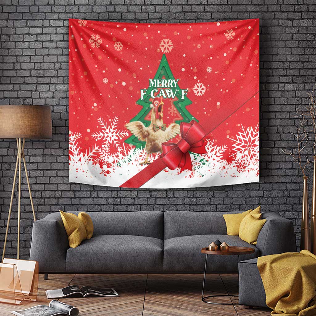 Funny Christmas Chicken Tapestry Merry F Caw F - Wonder Print Shop