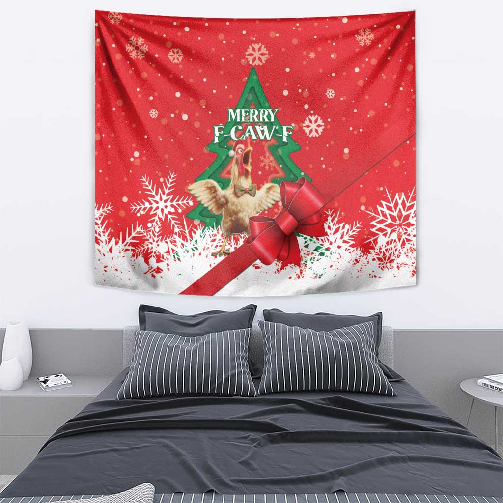 Funny Christmas Chicken Tapestry Merry F Caw F - Wonder Print Shop