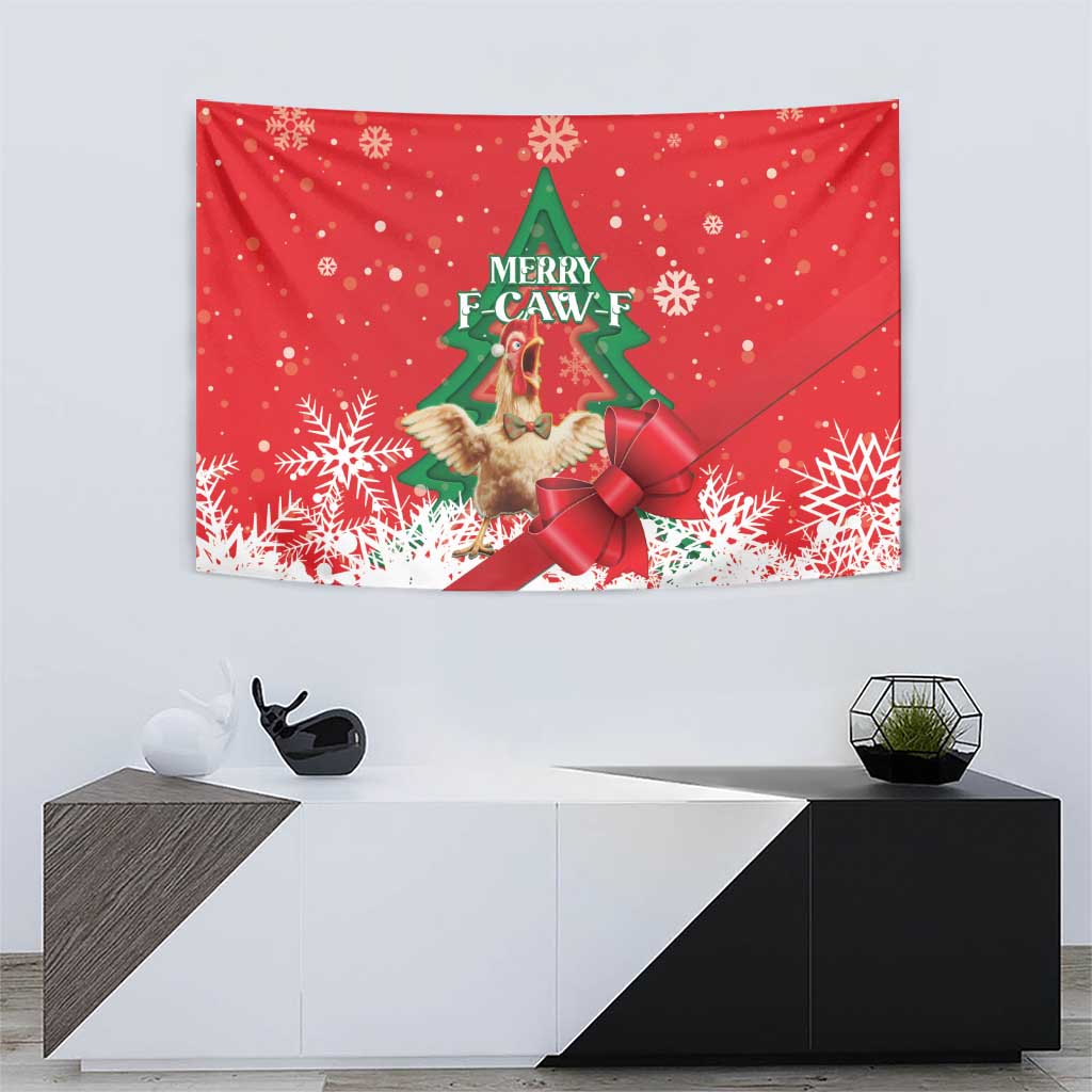 Funny Christmas Chicken Tapestry Merry F Caw F - Wonder Print Shop