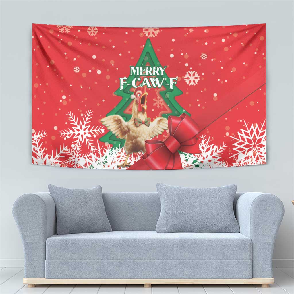Funny Christmas Chicken Tapestry Merry F Caw F - Wonder Print Shop