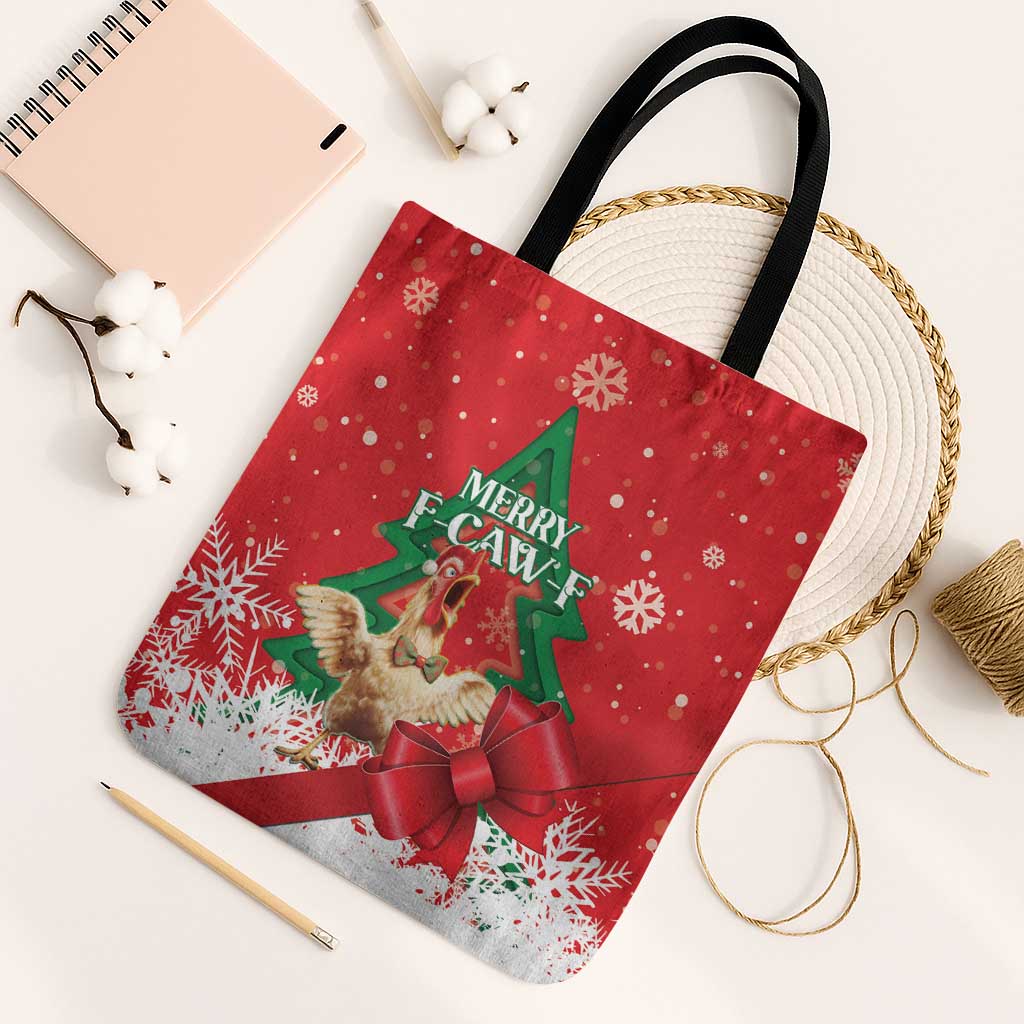 Funny Christmas Chicken Tote Bag Merry F Caw F - Wonder Print Shop