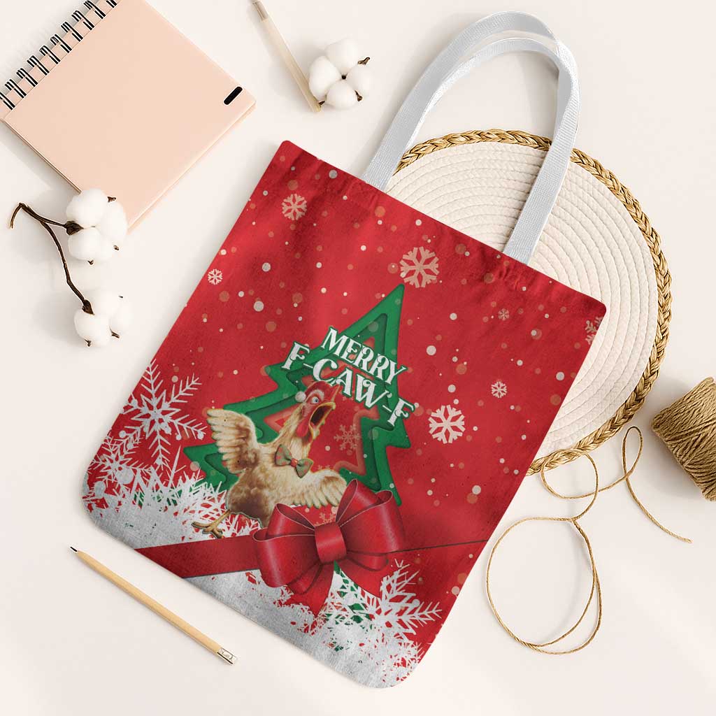 Funny Christmas Chicken Tote Bag Merry F Caw F - Wonder Print Shop