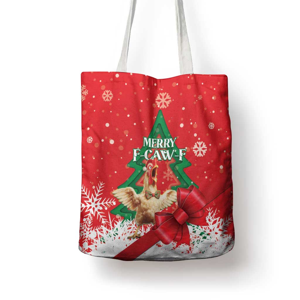 Funny Christmas Chicken Tote Bag Merry F Caw F - Wonder Print Shop