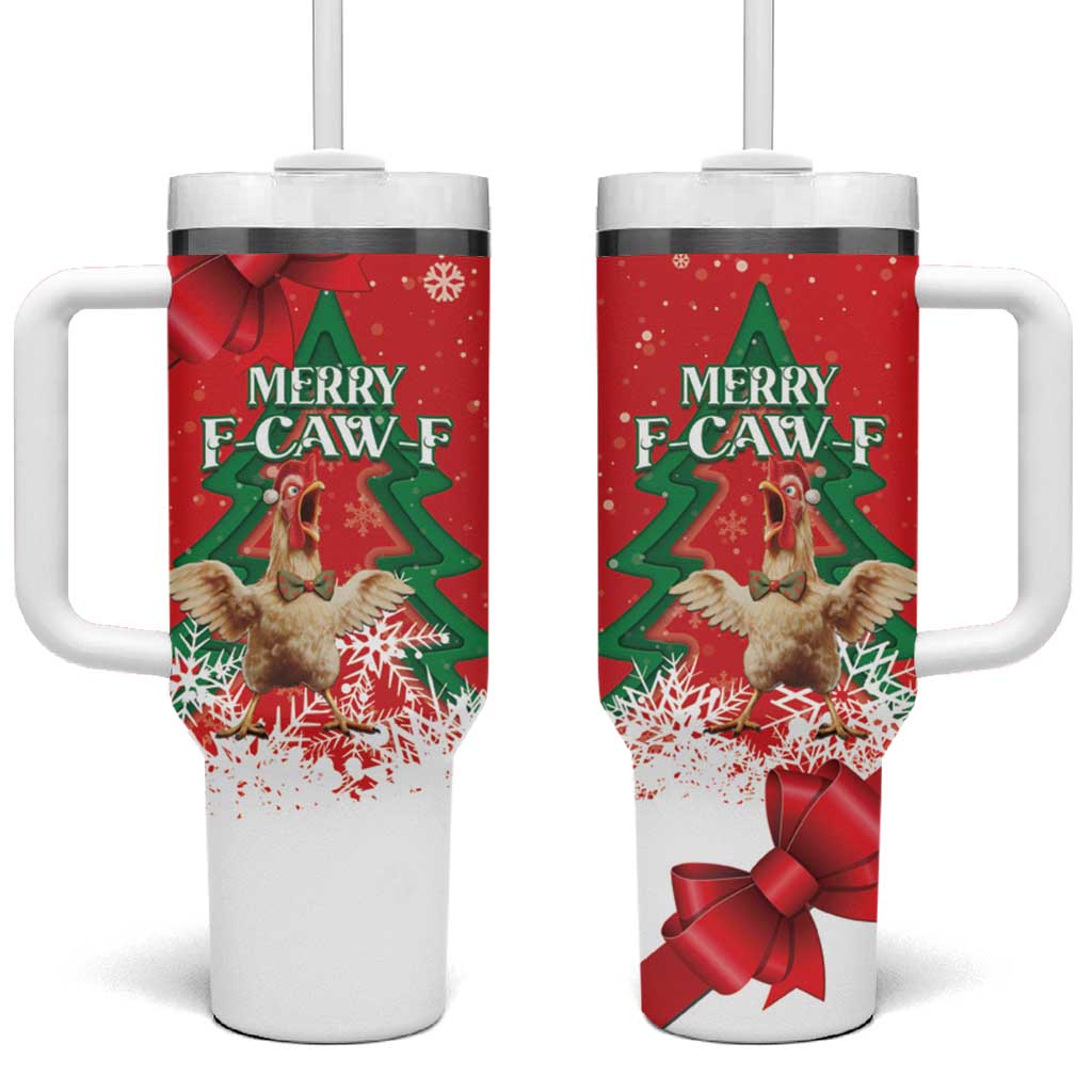 Funny Christmas Chicken Tumbler With Handle Merry F Caw F - Wonder Print Shop