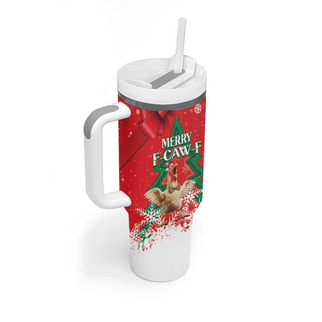 Funny Christmas Chicken Tumbler With Handle Merry F Caw F - Wonder Print Shop