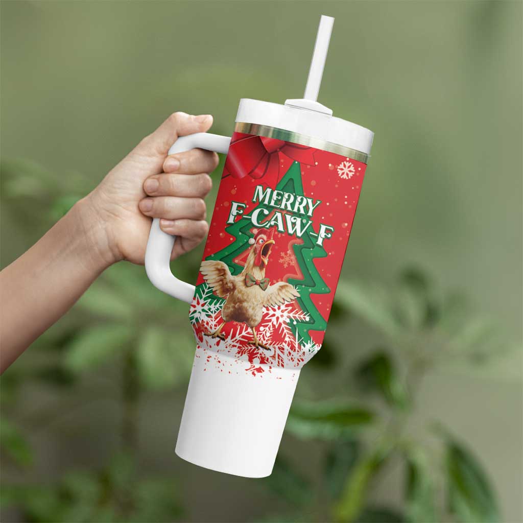 Funny Christmas Chicken Tumbler With Handle Merry F Caw F - Wonder Print Shop
