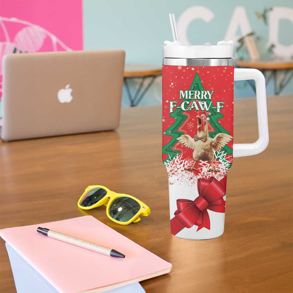Funny Christmas Chicken Tumbler With Handle Merry F Caw F - Wonder Print Shop