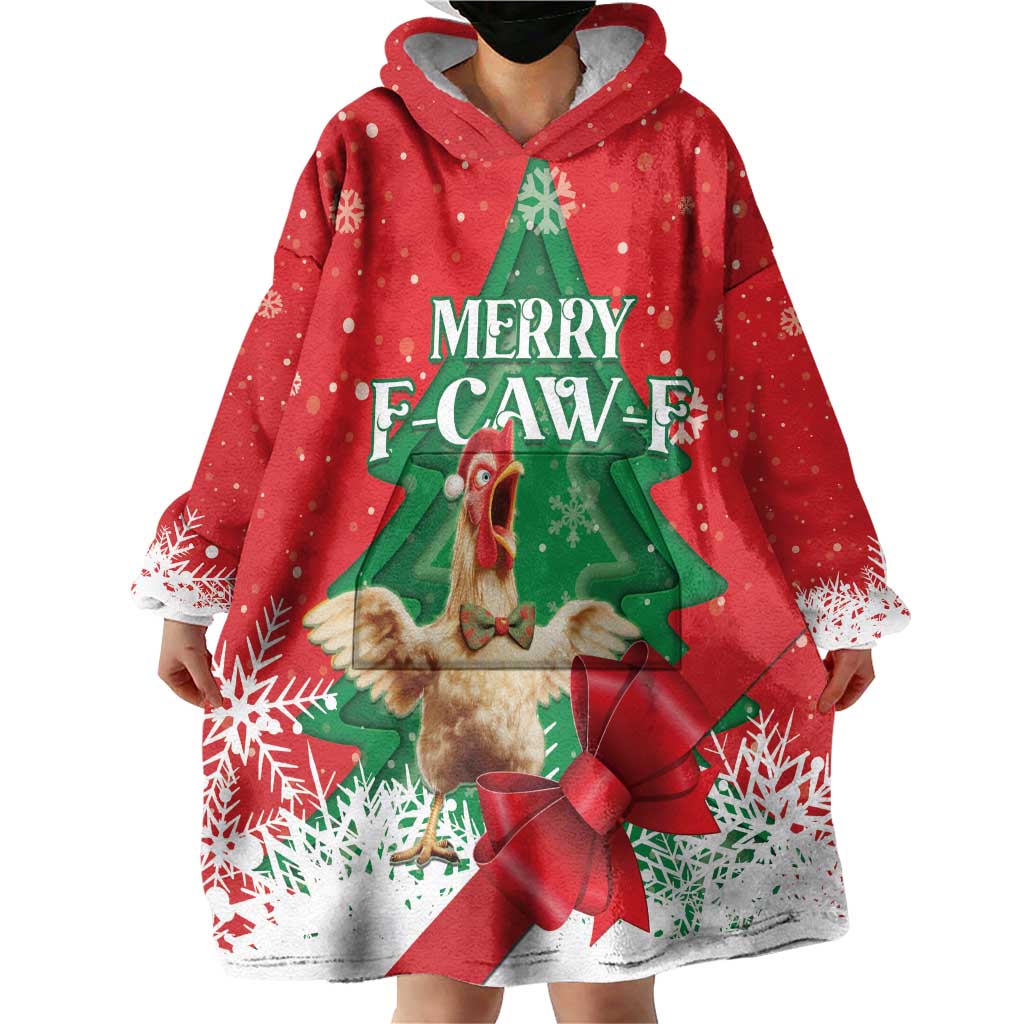 Funny Christmas Chicken Wearable Blanket Hoodie Merry F Caw F - Wonder Print Shop