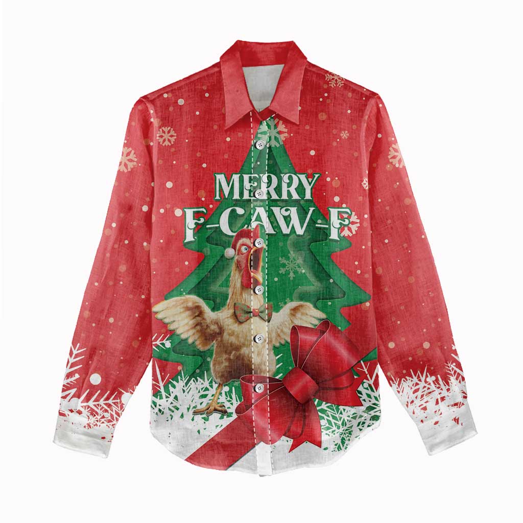 Funny Christmas Chicken Women Casual Shirt Merry F Caw F - Wonder Print Shop