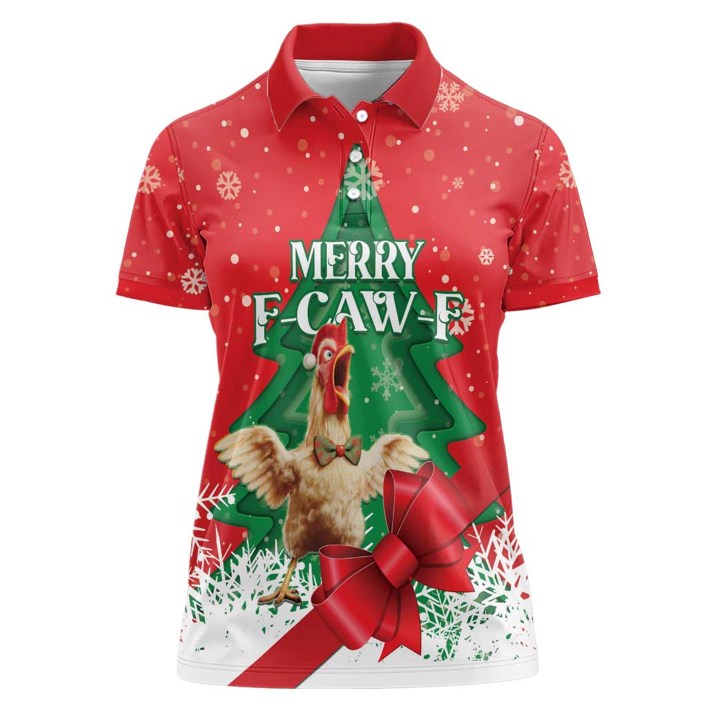 Funny Christmas Chicken Women Polo Shirt Merry F Caw F - Wonder Print Shop