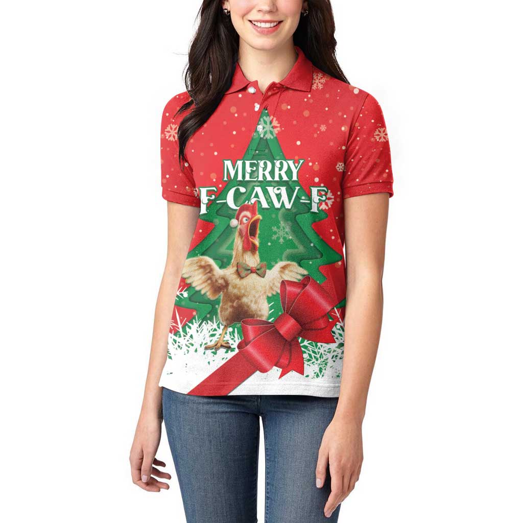 Funny Christmas Chicken Women Polo Shirt Merry F Caw F - Wonder Print Shop
