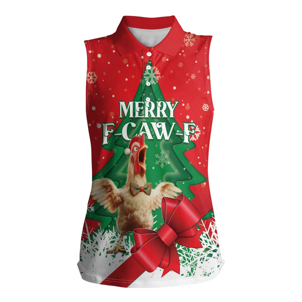 Funny Christmas Chicken Women Sleeveless Polo Shirt Merry F Caw F - Wonder Print Shop