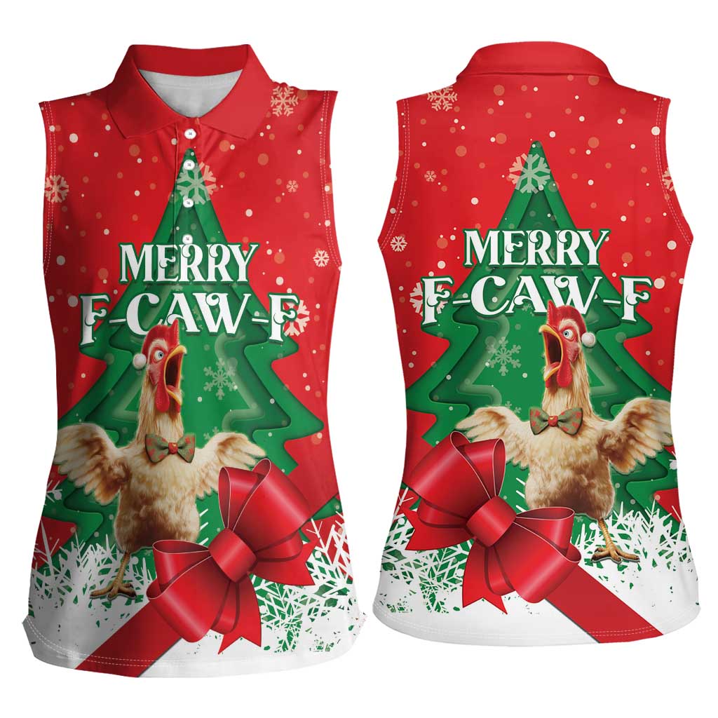 Funny Christmas Chicken Women Sleeveless Polo Shirt Merry F Caw F - Wonder Print Shop
