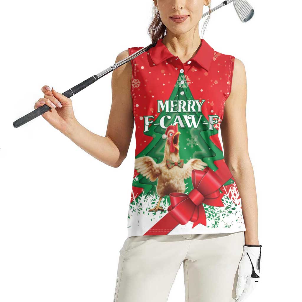 Funny Christmas Chicken Women Sleeveless Polo Shirt Merry F Caw F - Wonder Print Shop