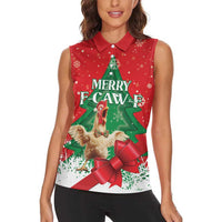 Funny Christmas Chicken Women Sleeveless Polo Shirt Merry F Caw F - Wonder Print Shop