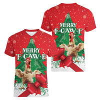 Funny Christmas Chicken Women V-Neck T-Shirt Merry F Caw F - Wonder Print Shop