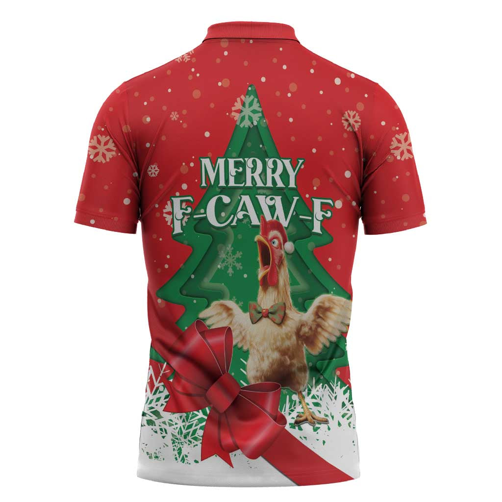 Funny Christmas Chicken Zipper Polo Shirt Merry F Caw F - Wonder Print Shop