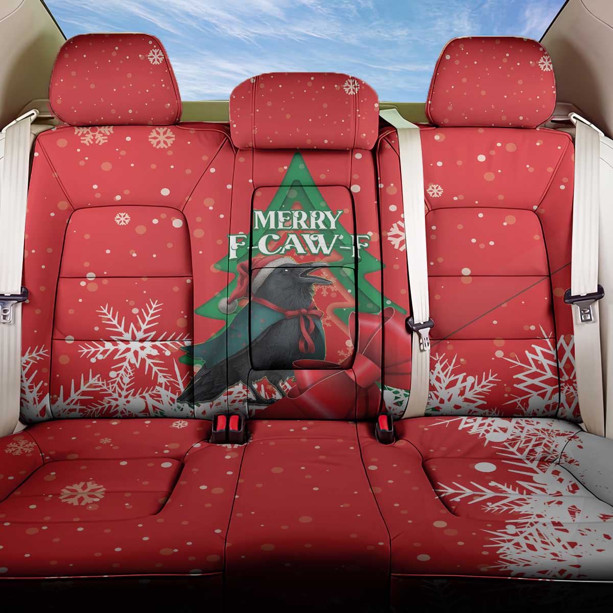 Funny Christmas Raven Back Car Seat Cover Merry F Caw F - Wonder Print Shop