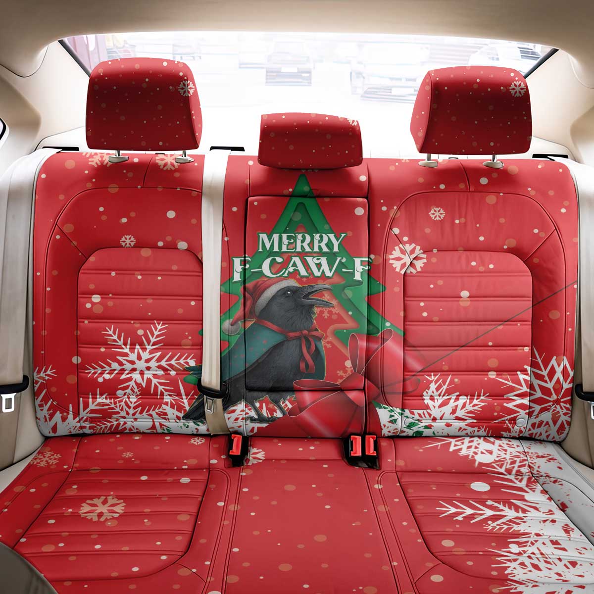 Funny Christmas Raven Back Car Seat Cover Merry F Caw F - Wonder Print Shop