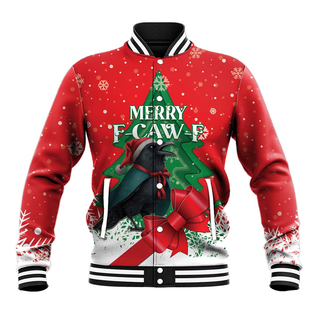 Funny Christmas Raven Baseball Jacket Merry F Caw F - Wonder Print Shop