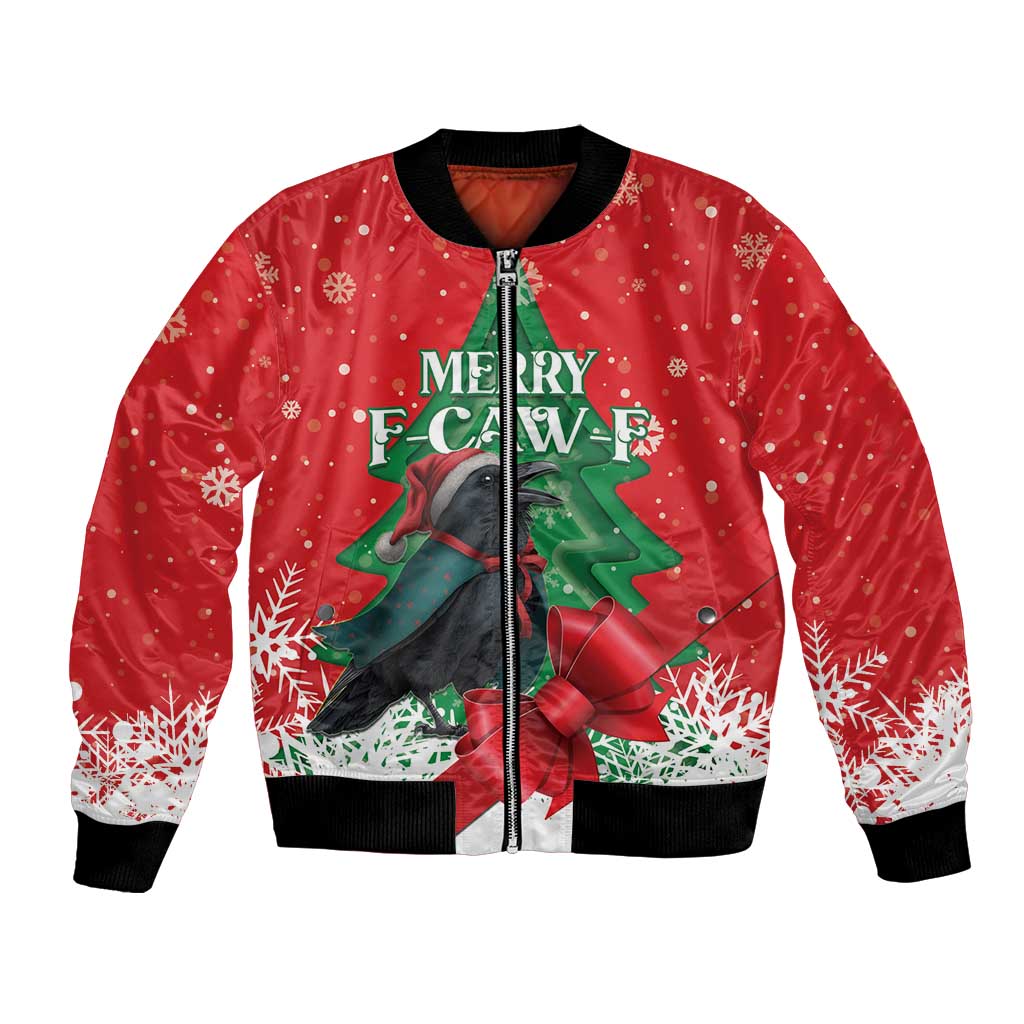 Funny Christmas Raven Bomber Jacket Merry F Caw F - Wonder Print Shop