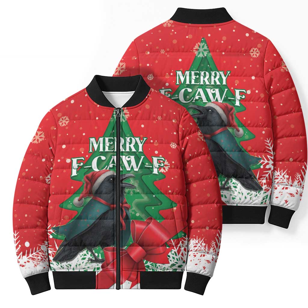 Funny Christmas Raven Bomber Puffer Jacket Merry F Caw F - Wonder Print Shop