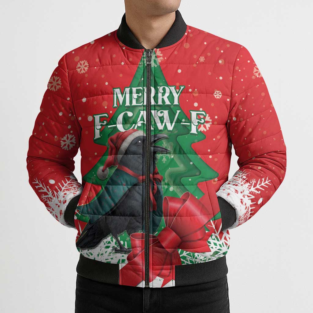 Funny Christmas Raven Bomber Puffer Jacket Merry F Caw F - Wonder Print Shop