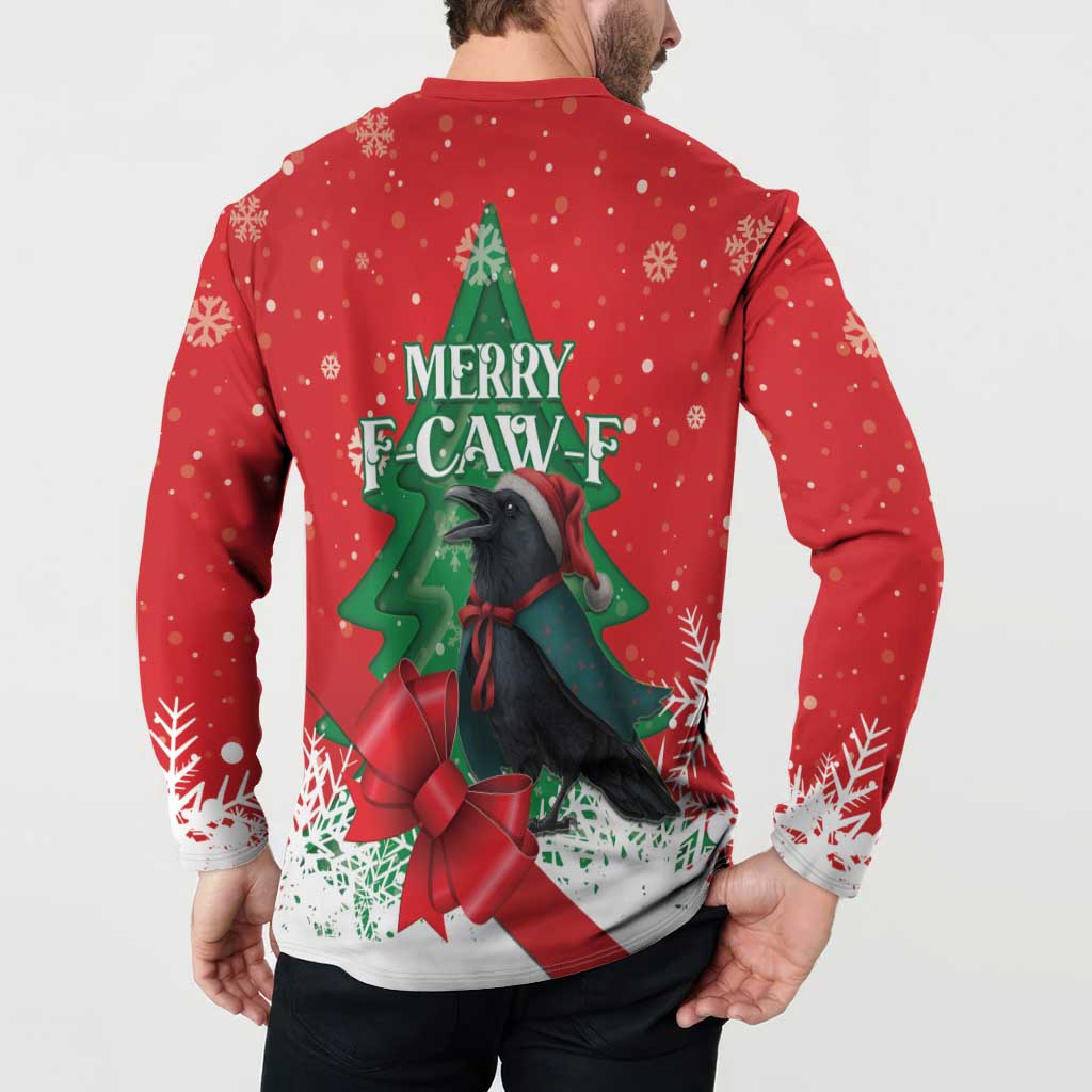 Funny Christmas Raven Button Sweatshirt Merry F Caw F - Wonder Print Shop