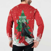 Funny Christmas Raven Button Sweatshirt Merry F Caw F - Wonder Print Shop