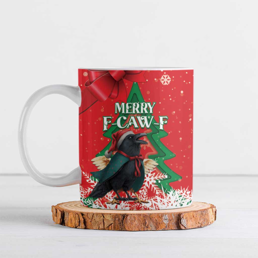 Funny Christmas Raven Ceramic Mug Merry F Caw F - Wonder Print Shop