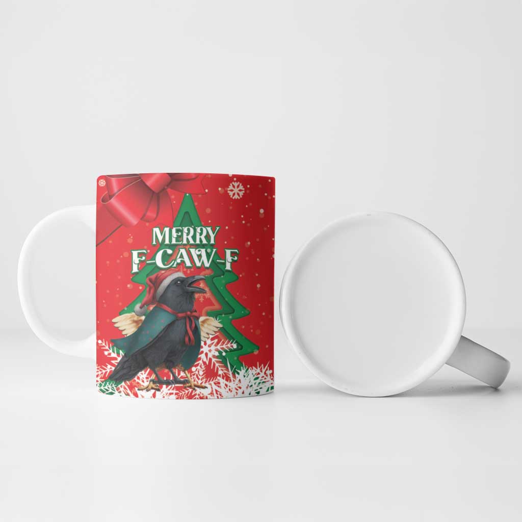 Funny Christmas Raven Ceramic Mug Merry F Caw F - Wonder Print Shop