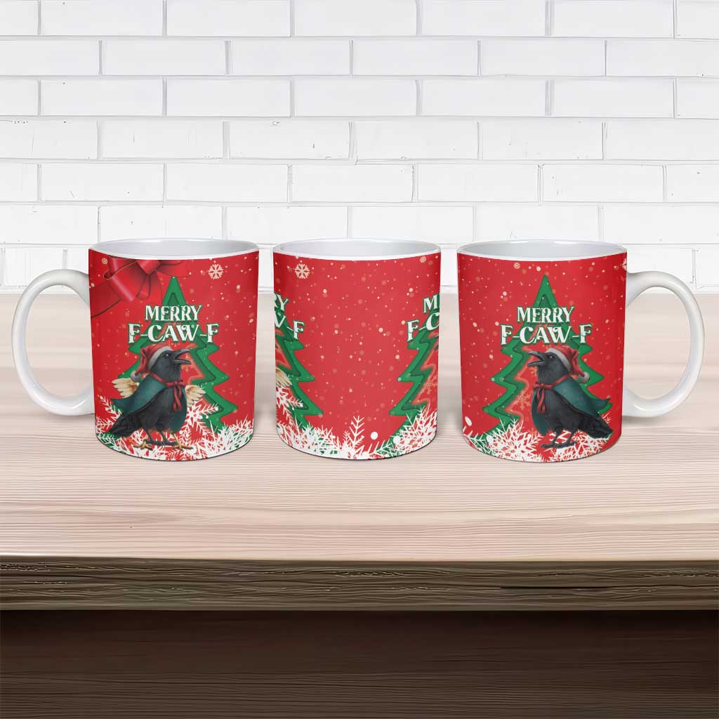 Funny Christmas Raven Ceramic Mug Merry F Caw F - Wonder Print Shop