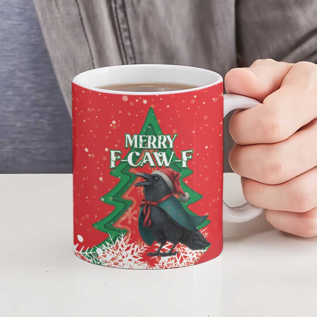 Funny Christmas Raven Ceramic Mug Merry F Caw F - Wonder Print Shop