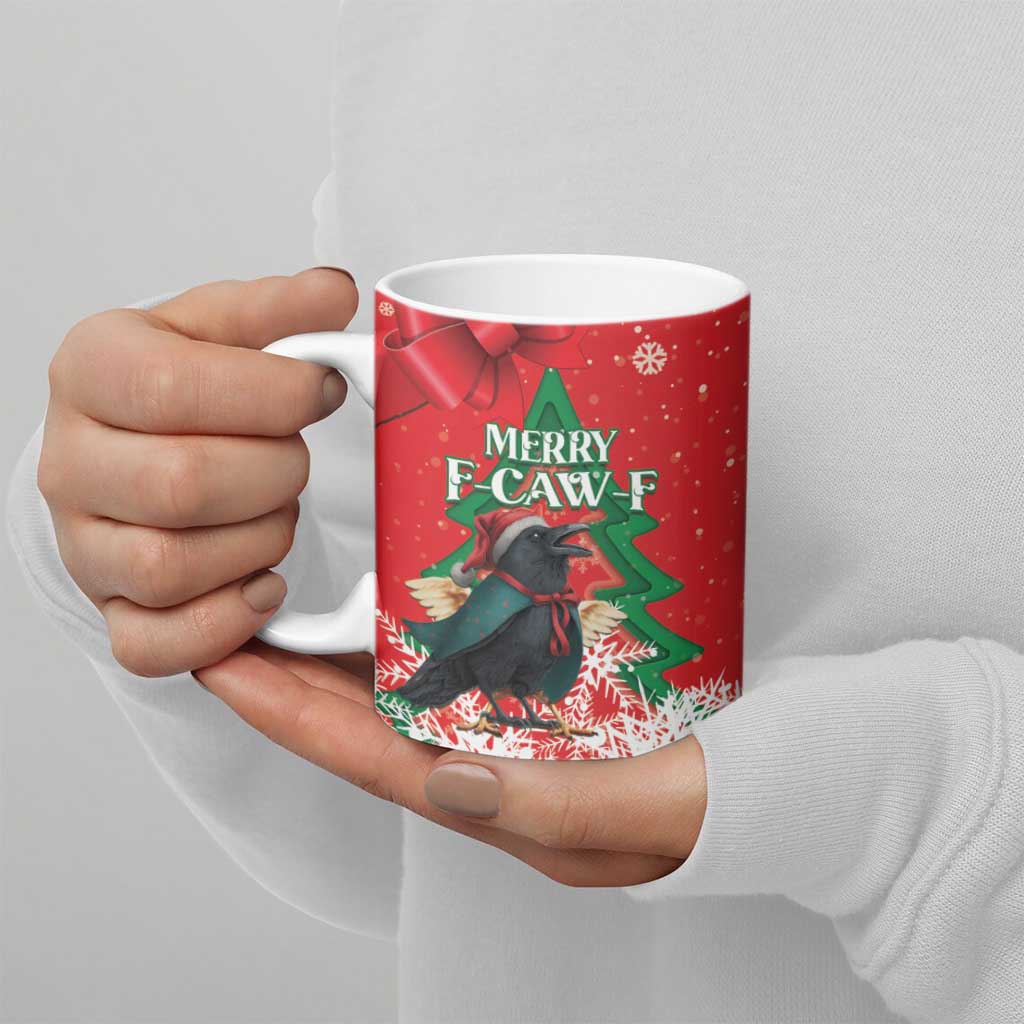 Funny Christmas Raven Ceramic Mug Merry F Caw F - Wonder Print Shop