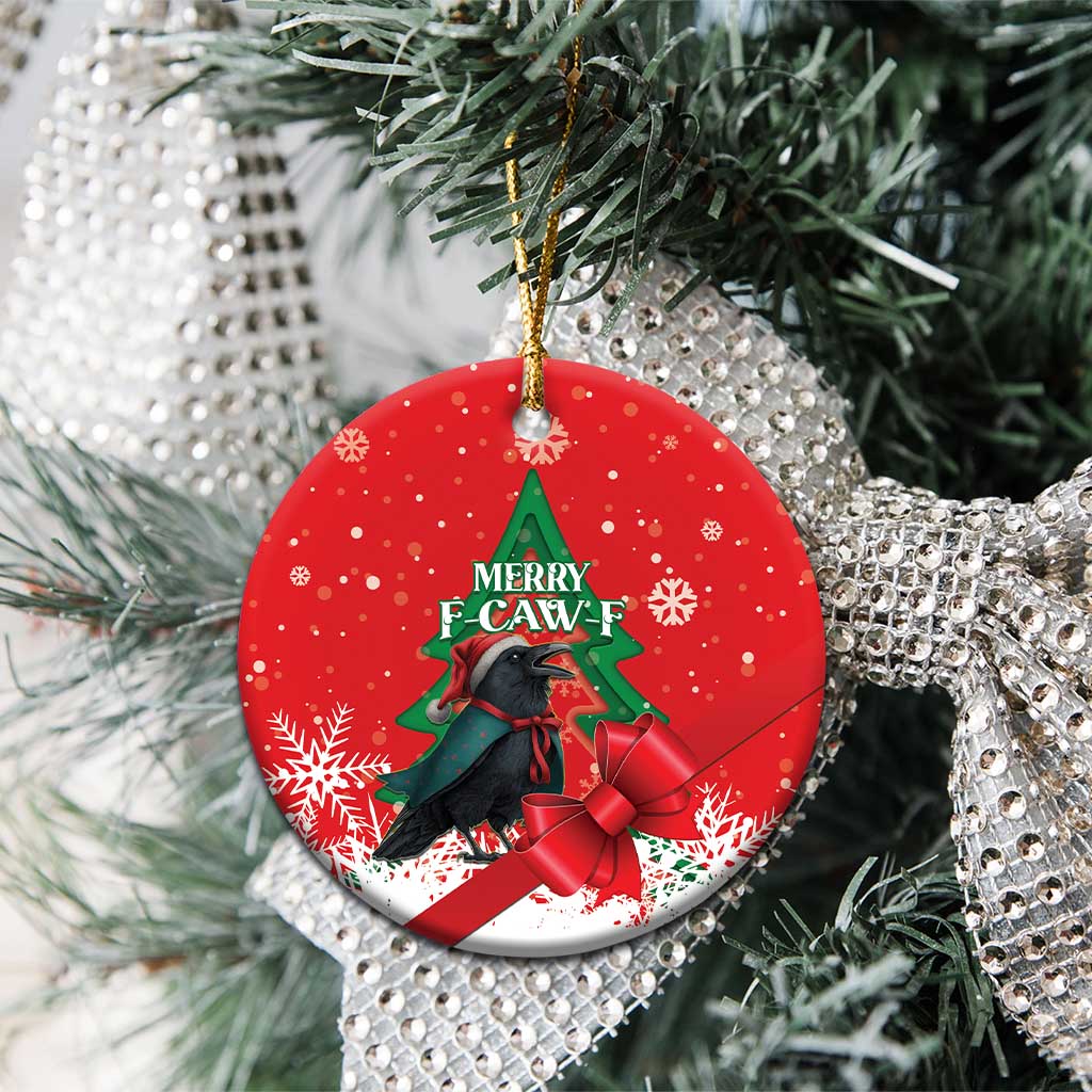 Funny Christmas Raven Ceramic Ornament Merry F Caw F - Wonder Print Shop