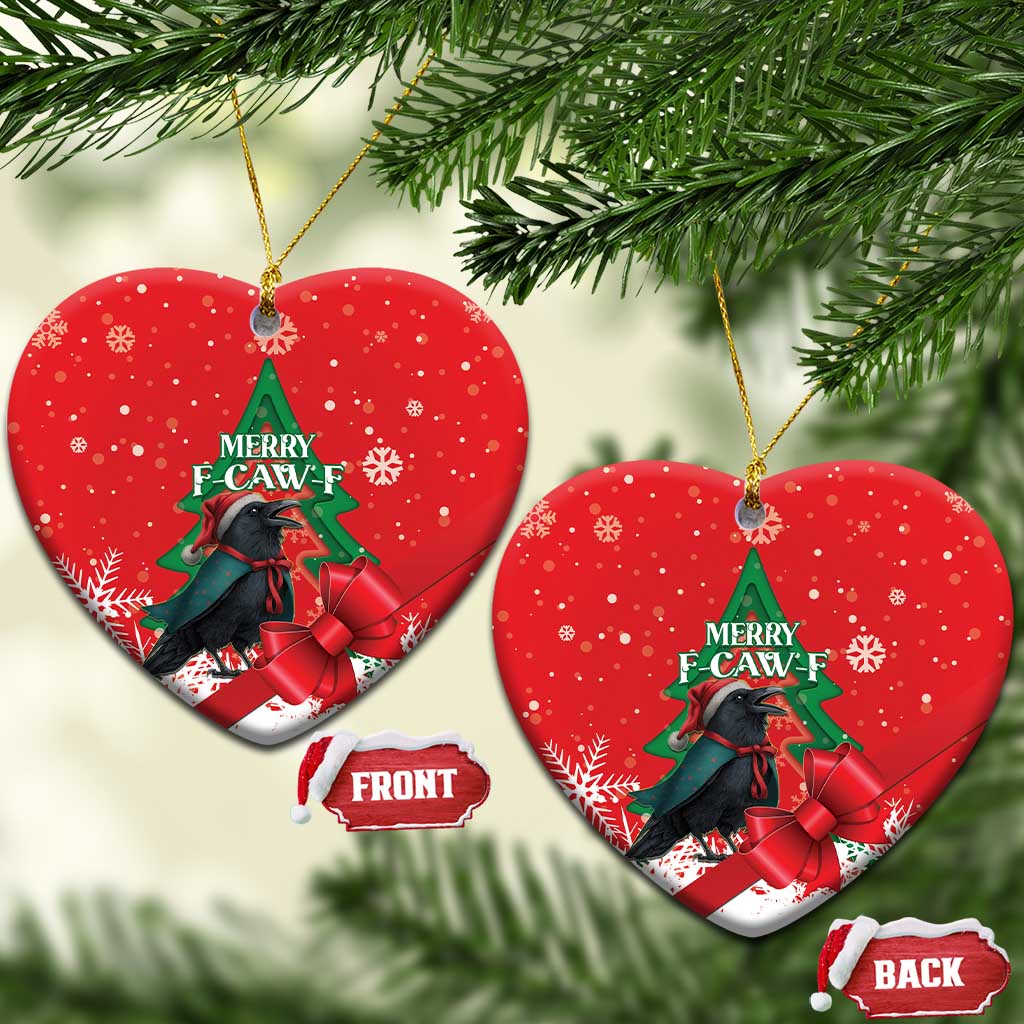 Funny Christmas Raven Ceramic Ornament Merry F Caw F - Wonder Print Shop