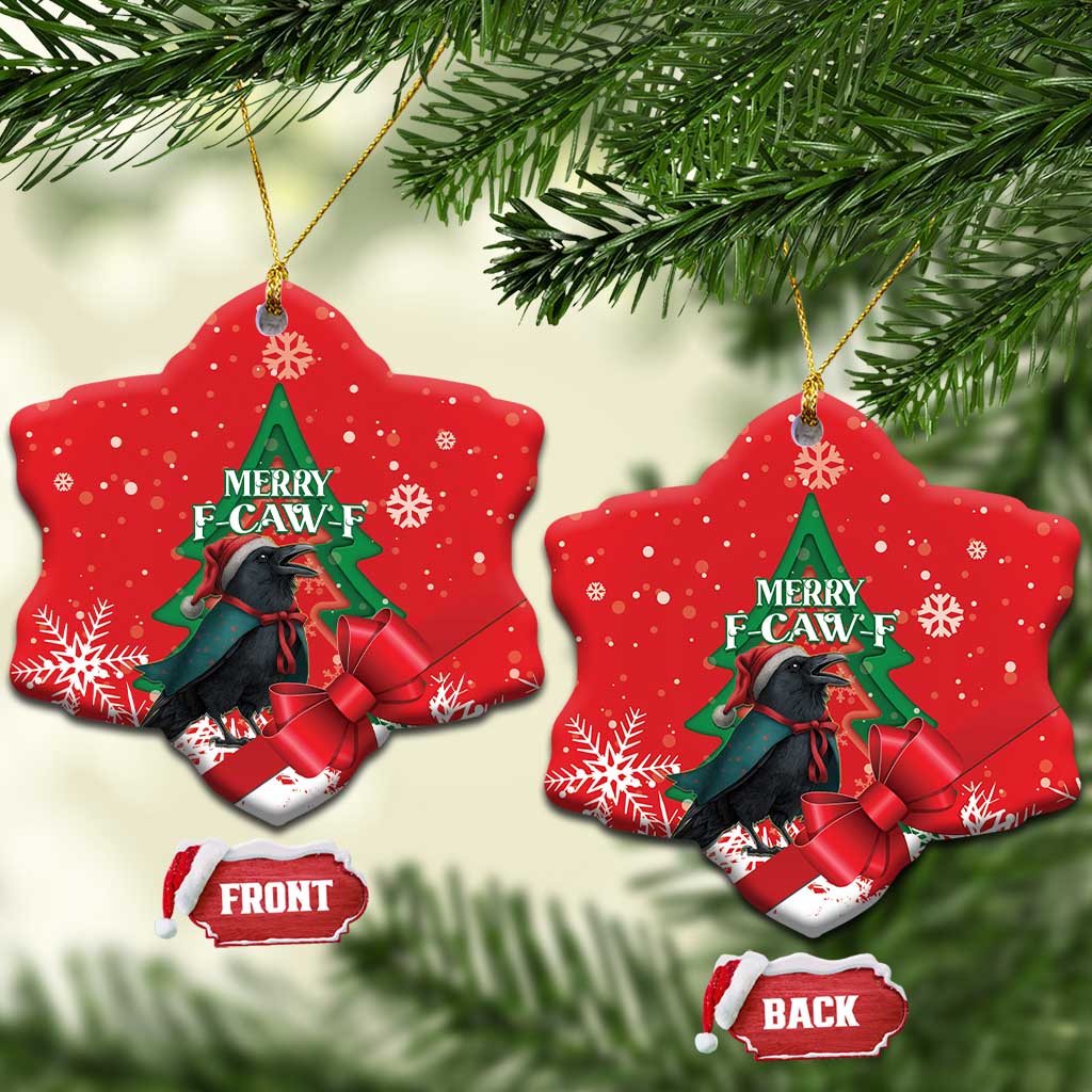 Funny Christmas Raven Ceramic Ornament Merry F Caw F - Wonder Print Shop