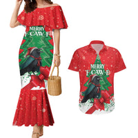 Funny Christmas Raven Couples Matching Mermaid Dress and Hawaiian Shirt Merry F Caw F - Wonder Print Shop