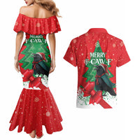 Funny Christmas Raven Couples Matching Mermaid Dress and Hawaiian Shirt Merry F Caw F - Wonder Print Shop