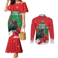 Funny Christmas Raven Couples Matching Mermaid Dress and Long Sleeve Button Shirt Merry F Caw F - Wonder Print Shop