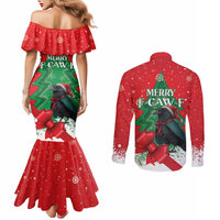 Funny Christmas Raven Couples Matching Mermaid Dress and Long Sleeve Button Shirt Merry F Caw F - Wonder Print Shop