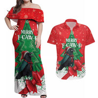 Funny Christmas Raven Couples Matching Off Shoulder Maxi Dress and Hawaiian Shirt Merry F Caw F - Wonder Print Shop
