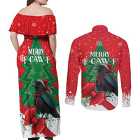 Funny Christmas Raven Couples Matching Off Shoulder Maxi Dress and Long Sleeve Button Shirt Merry F Caw F - Wonder Print Shop